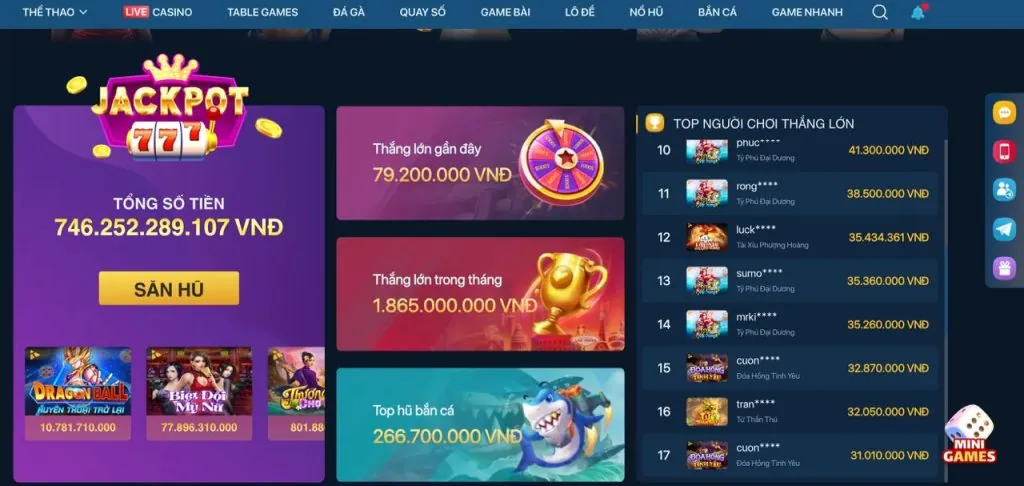 Tỷ lệ thưởng hấp dẫn và Jackpot khủng